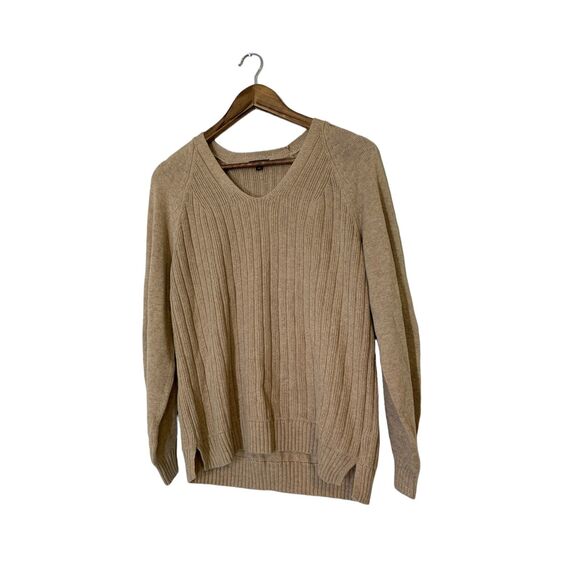 Talbots Blue Tan Ribbed V Neck Sweater Womens Sz S Soft Stretchy - Picture 2 of 14